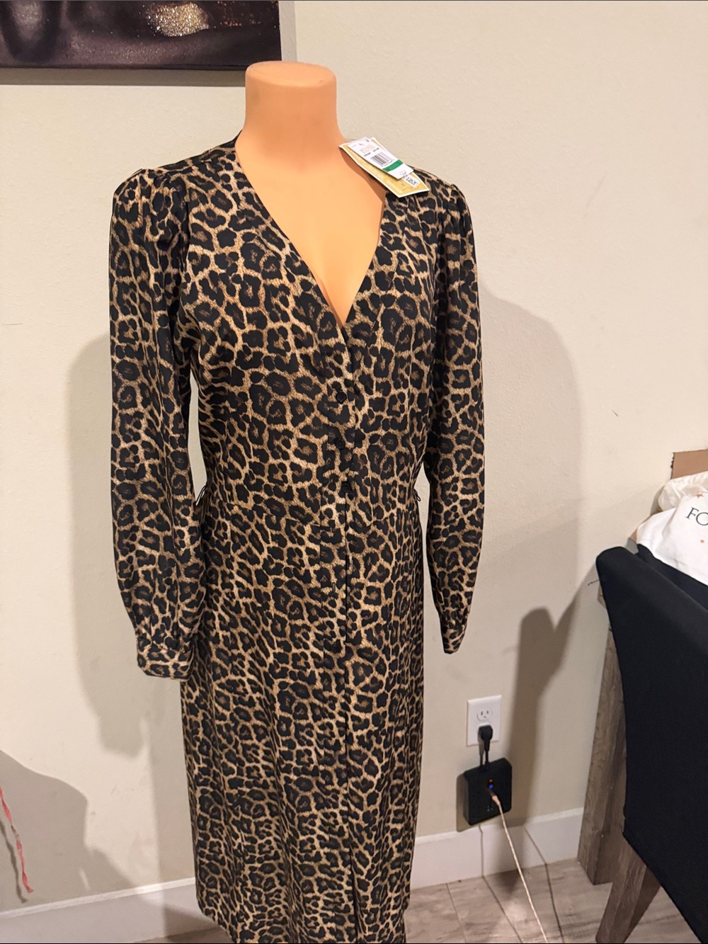 Michael Kors Leopard Print Long-Sleeve Wrap Midi Dress - Brown & Black